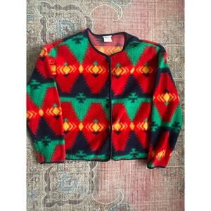 David Wayne Fleece Jacket Blanket Southwestern Print Medium Vintage 90’s